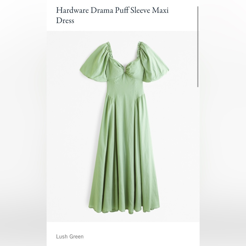 Abercrombie XS Petite Lush Green Hardware Drama Puff Sleeve Maxi Dress